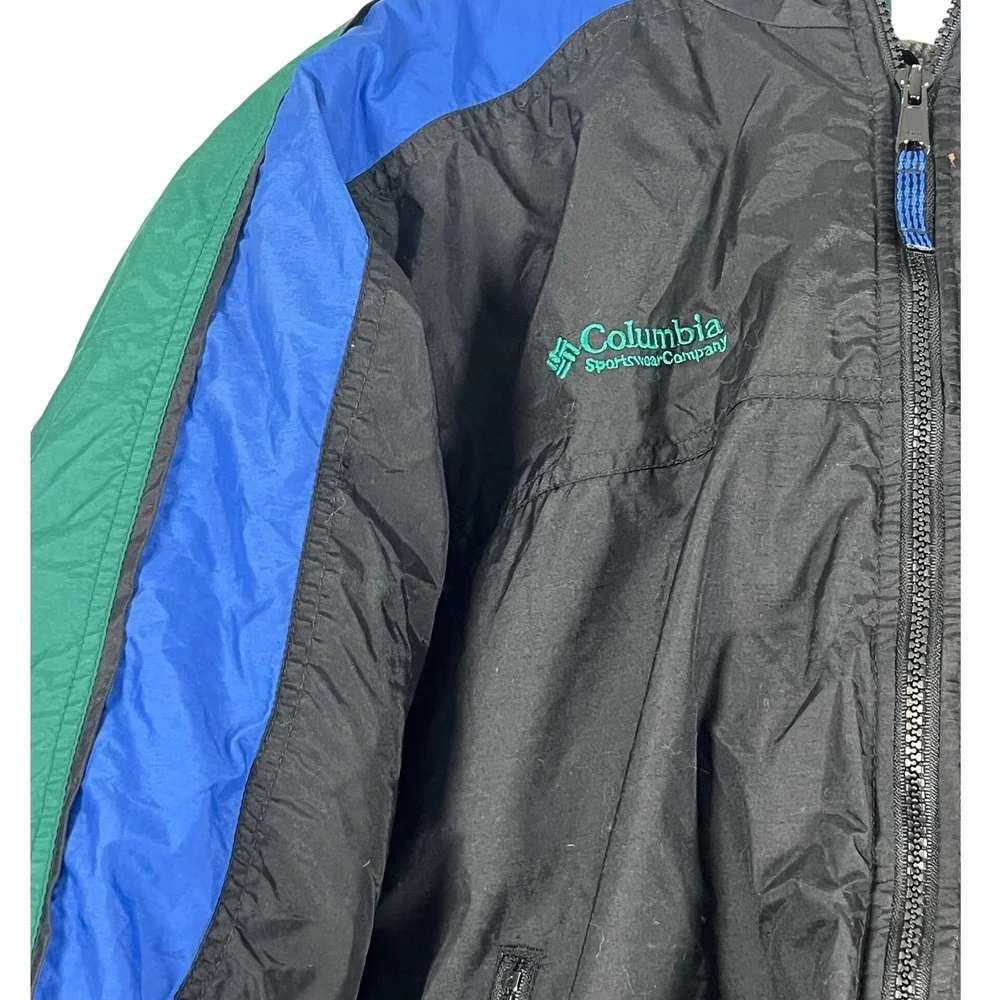 Columbia Vintage Kids Black Blue Fleece Lined‎ Wind Proof Winter Coat Boys 14/16